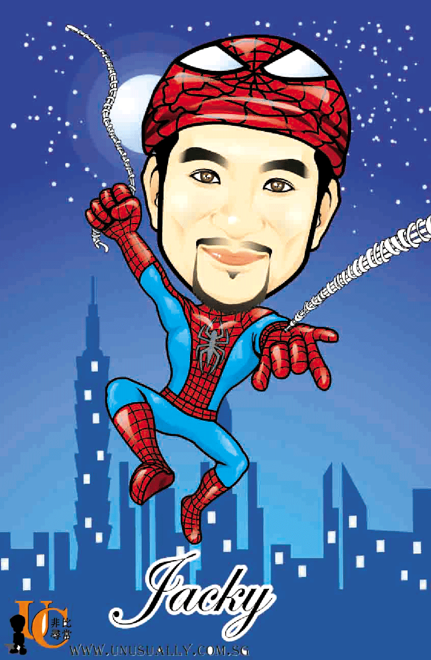 Digital Caricature Drawing - Spiderman in Mask Theme